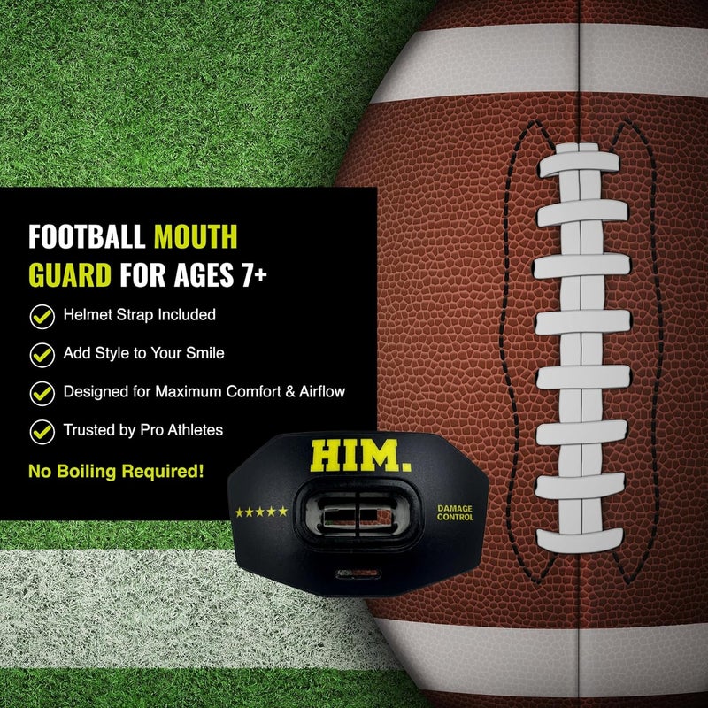 DAMAGE CONTROL Youth Football Mouth Guard – Breathable No Boil Mouthpiece, Protects Lips & Teeth, Works with Braces, Includes Helmet Strap – Sports Gear & Accessories (Him) - Image 3